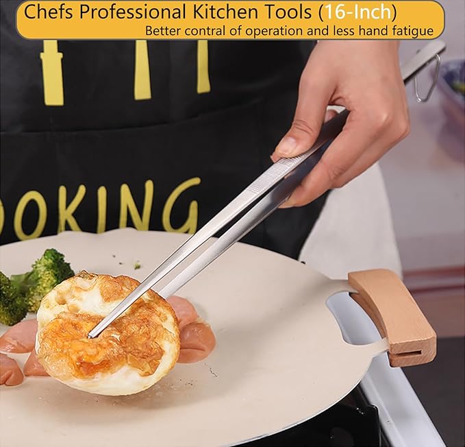 JETKONG 16-Inch Kitchen Tweezers Fine Tweezer Tongs Extra-Long Stainless Steel Cooking Tweezers (Point-Tips)
