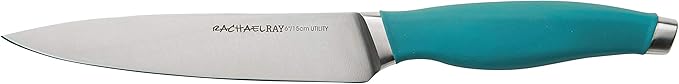 Rachael Ray Cucina Japanese Stainless Steel Knife Kitchen Cutlery Wooden Block Set, 6 Piece, Agave Blue