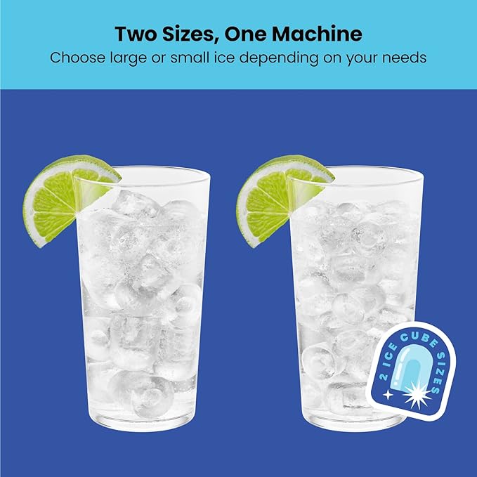 Iceman Dual-Size Countertop Ice Maker Machine, Portable, Creates 2 Cube Sizes in 6 Mins, Holds 1.3 lb. of Ice, Makes up to 26 lb in 24 Hours, Self-Cleaning Scoop Included, Stainless-Steel