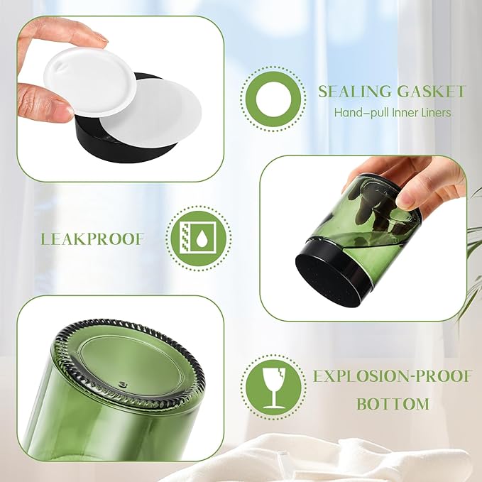 Domensi 24 Pcs Bulk 6oz Glass Jars with Lids Leakproof Round Airtight Empty Cosmetic Jars with Inner Liners Lid for Storing Lotions Spices Ointments Food Storage (Olive Green)