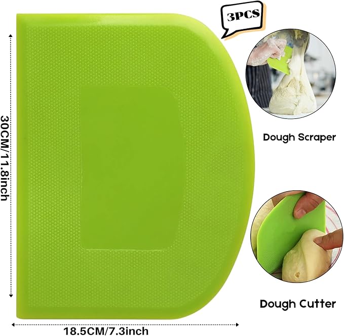 SURDOCA Dough Scraper Bench Scraper - 3P 11.8x7.3" Plastic Flexible Bowl Scraper, Sharp Edge & Angles Cake Scraper. Non-Slip Bakeware Decorating Tools Sculpting & Modeling Tools - Blue+White+Blue