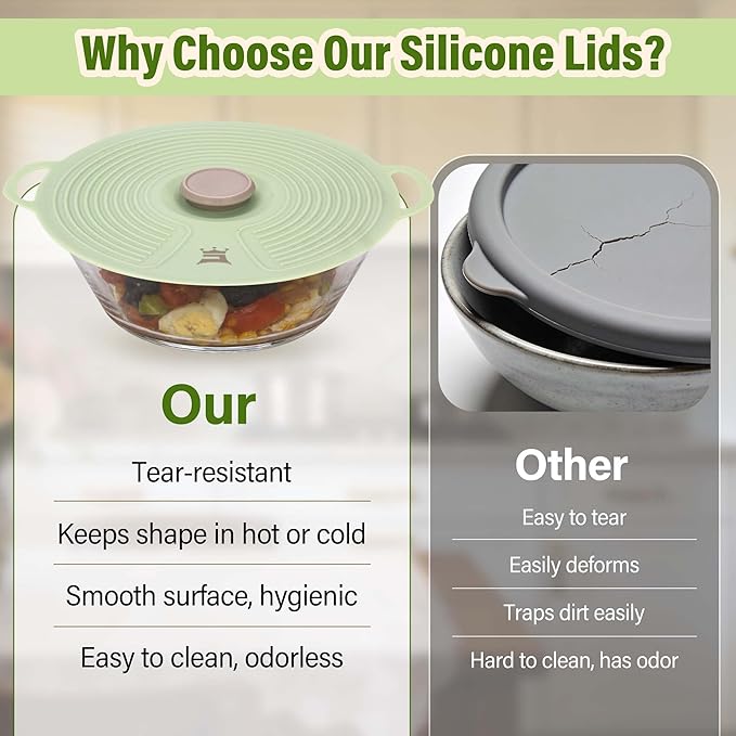Silicone Lids for Bowl 3 Pack, Microwave Splatter Cover with 3 Sizes Reusable Heat Resistant Lids Fits Bowls, Plates, Pots, Pans, Skillets, Stove Top, Oven, Fridge Dishwasher Safe