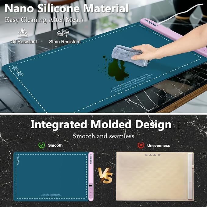 Warming Silicone Mat for Food - Day Gifts Kitchen Gadget, Graphene Rapid Heating, Warming Tray with 6-Level Temp Control, Rollable, Easy Clean - Ideal for Parties, Gatherings (Peacock blue)