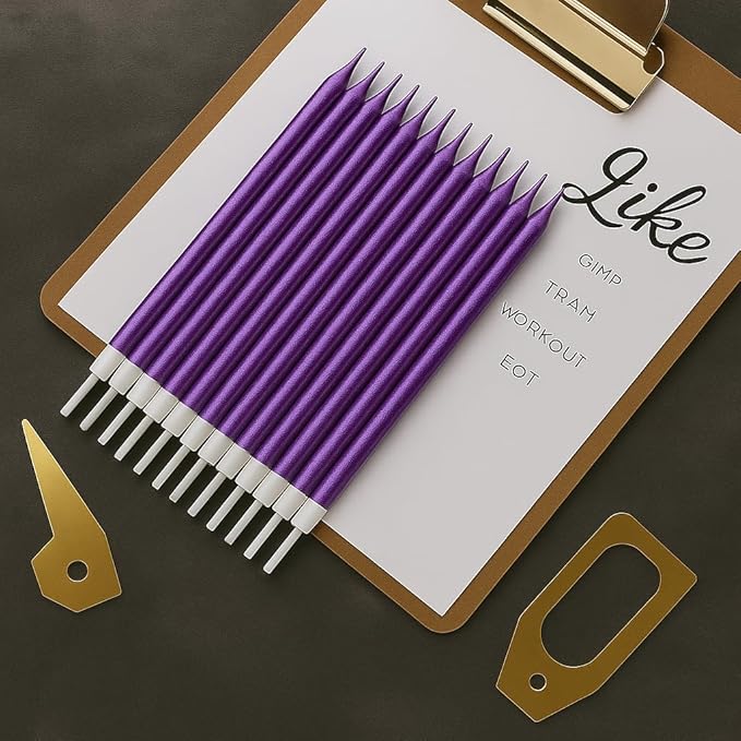 by Tugba Aydan - Purple Birthday Candles - 24 Count Long Thin Purple Birthday Candles for Cake, Metallic Cake Candle for Birthday, Party Candles
