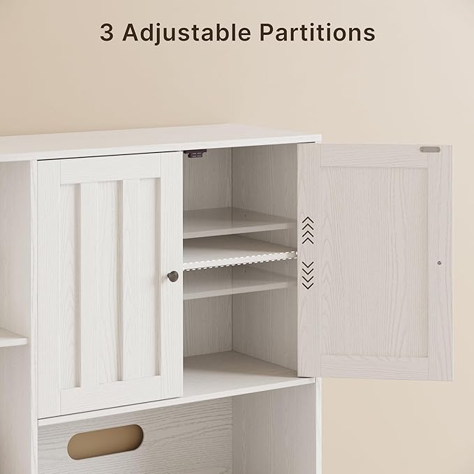 Gizoon 60.4" Pantry Cabinet with Coffee Bar, Tall Kitchen Pantry Storage Cabinet with Microwave Stand and 2 Drawers, Farmhouse Hutch with 4 Open Tiers for Dining Room and Kitchen Organization, White