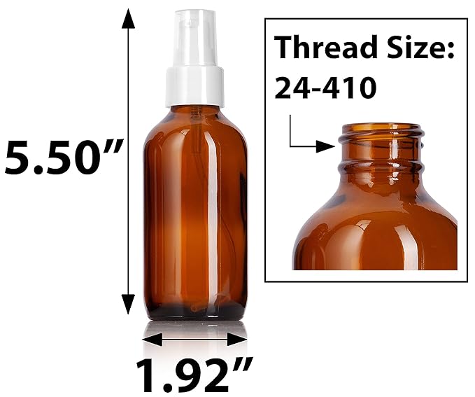 JUVITUS 4 oz / 120 ml Amber Glass Boston Round Bottle with White Treatment Pump (24 pack)