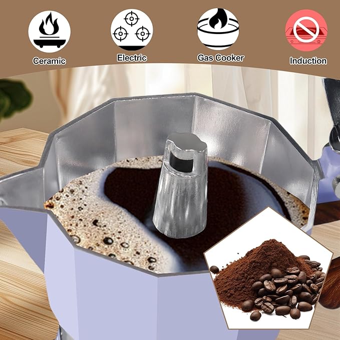 Aluminum 12 Cup 600ml Moka Pot Express Coffee Maker Stovetop Espresso Colorful Coffeemaker Italian Classic Style Brewing Greca Cafe Mocha Machine for Cafeteras Lover Camping Travel and Home Use 20oz