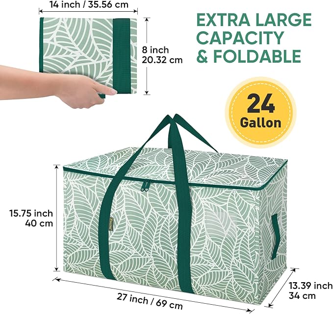 BALEINE 2-Pack Oversized Moving Bags with Reinforced Handles, Heavy-Duty Storage Tote for Clothes, Moving Supplies (Antique Folidage, 2-Pack)
