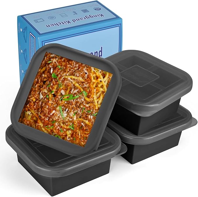 2 Cup Silicone Freezer Trays with Lid 4 Pack Silicone Freezer Molds soup freezer containers Make 4 Perfect Soups, Broths, Stews, Sauces, Curries (Black)