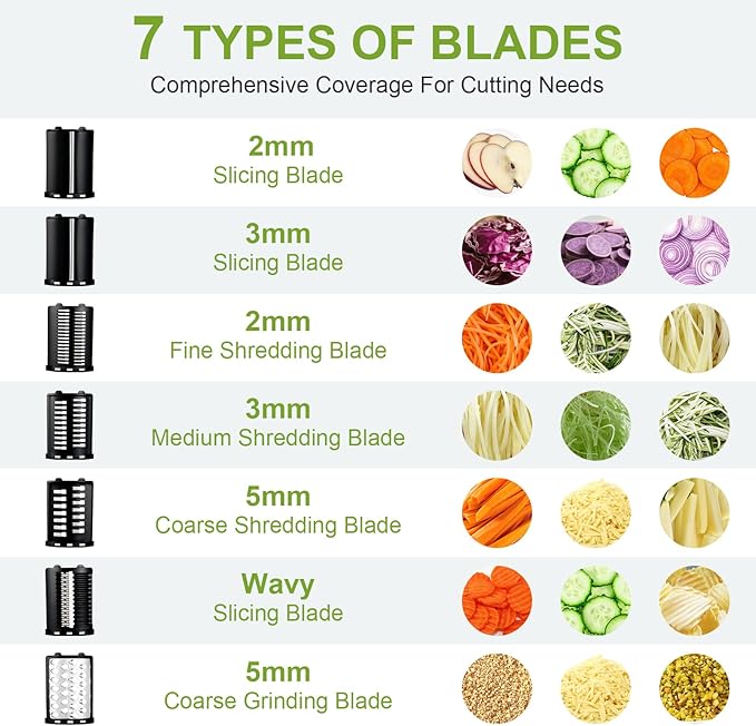 Upgraded 300W Electric Cheese Grater with 7 Stainless Steel Blades, Cheese Shredder Electric for Slicing, Shredding & Grinding Vegetables, Fruits and Nuts,Easy One-Touch Control