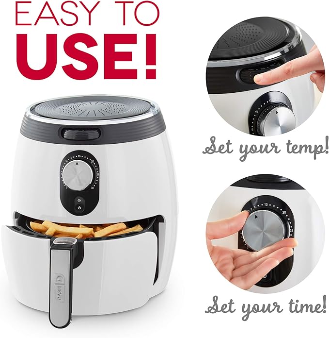 Dash Deluxe Air Fryer -Has AirCrisp® Technology - Adjustable Temperature Control & Auto Shut-Off Feature - Compact Nonstick Basket - 3 Quarts - White