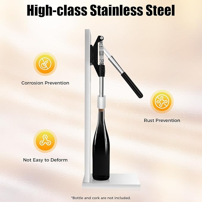 Wine Bottle Corker Press, Stainless Steel Manual Corker Cork, Bottle Capper for Bottling, Wine Bottle Inserting Stopper Tool with 2 Pom Heads for Wineries, Bars, and Restaurants