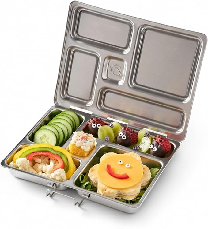 PlanetBox Rover Stainless Steel Bento Box Style Lunch Box for Kids with 5 Compartments – Durable, Dishwasher Safe and BPA-Free Food Container