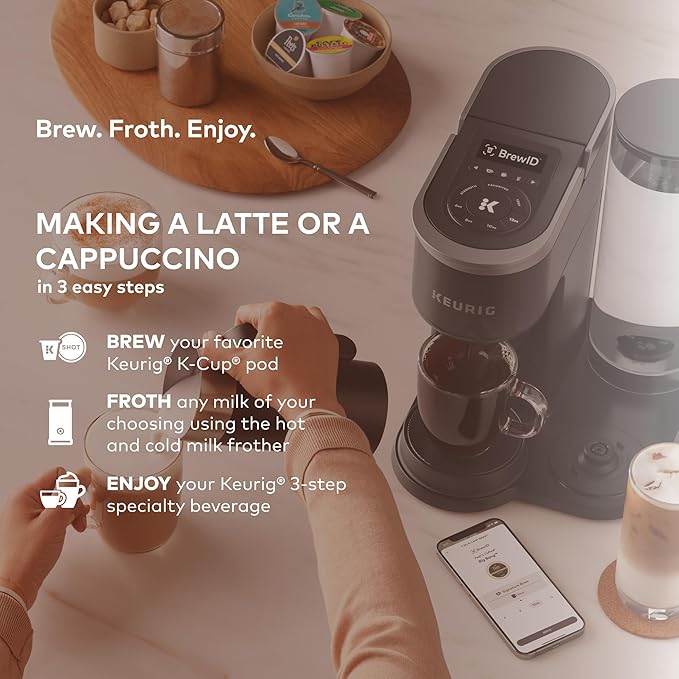 Keurig K-Café SMART Single Serve Coffee Maker with WiFi Compatibility, Latte and Cappuccino Machine with Built-In Frother, 6 Brew Sizes, Black