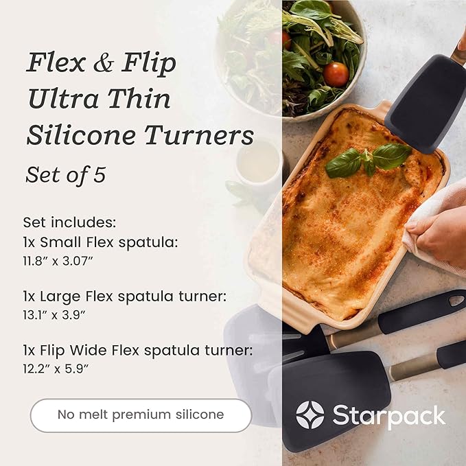 StarPack Premium Flexible Silicone Spatula Set - 3 Spatulas for Nonstick Cookware - 600°F High Heat Resistance Spatula Set - Spatulas for Kitchen Use for Fish, Eggs, Pancakes & Cookies (Stormy Grey)