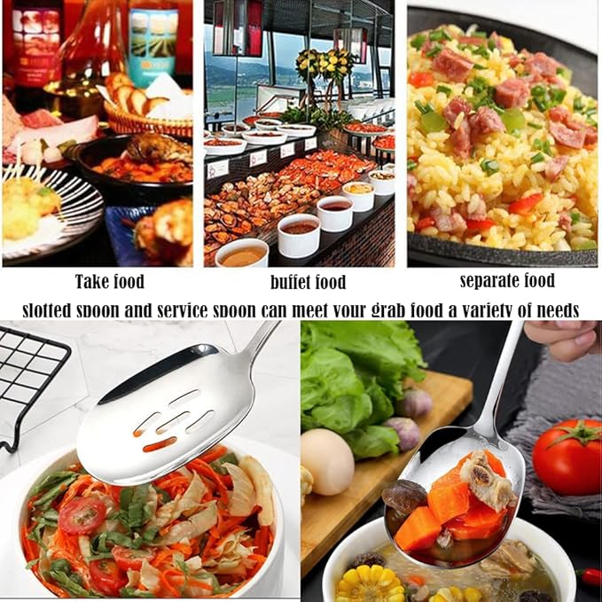 Extra Large Serving Spoons Set,18/8 Stainless Steel Slotted Spoon and Serving Spoon,9.8 Inch Buffet Spoons Set,Tabletop Flatware Utensil (2pack)