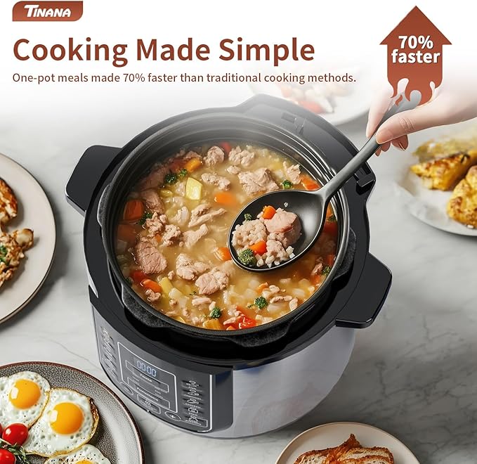 6 Qt Electric Pressure Cooker 9-in-1, 14 Presets Instant Multi-Function Pot, Slow Cooker, Rice Cooker, Cake Maker, Non-Stick, Stainless Steel