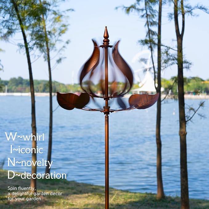 Tulip Wind Spinners Outdoor - Large Metal Wind Spinners for Yard Garden with Ground Stake, Kinetic Windmill Spinner Decor for Lawn Patio (24" W x 75" H)