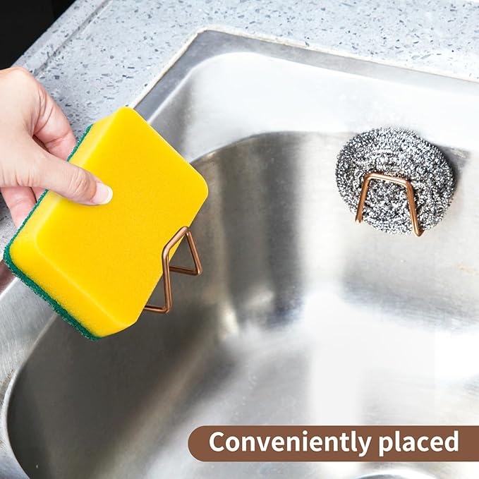 2 Pcs Sponges Holder Sink Caddy for Kitchen Accessories,No Drilling.Stainless Steel Rust Proof Waterproof.Versatile Kitchen Organizer Suitable of Hang Dish Sponge,Dishcloth,Brush.Rose Gold