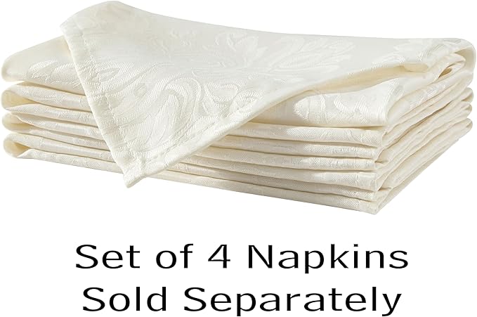 Newbridge Barcelona Luxury Damask Fabric Napkins, Set of 4 Square Napkins, Antique White, 100% Polyester, No Iron, Soil Resistant Dining Room, Party and Banquet Napkins