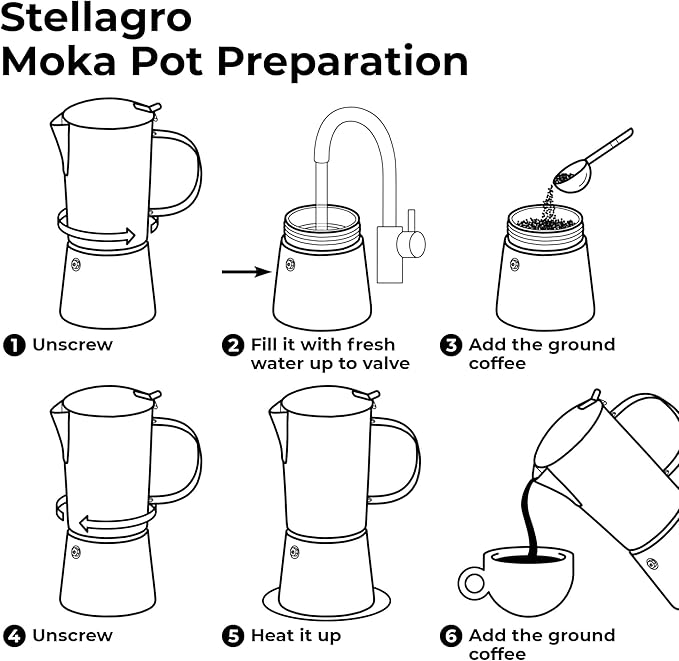 Stovetop Espresso Maker, Stainless Steel Moka Pot 6 Cup, Gold Espresso Maker (12 fl oz), Italian Coffee Pot, Compatible with Gas, Electric and Induction, Black & Gold Finish