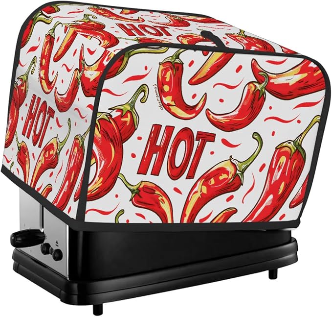 Red Chili Pepper Toaster Cover 2 Slice Dust and Fingerprint Protection Toaster Bread Maker Covers Washable Kitchen Small Appliance Covers for Kitchen Accessories Decor Bakeware Women Gift