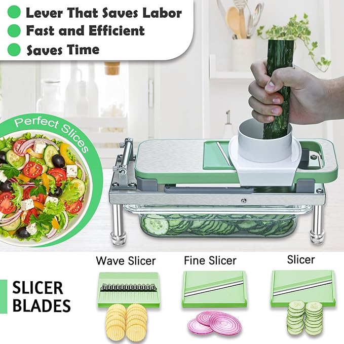 Stainless steel Vegetable Chopper, Veggie Chopper With 10 Blades, Onion Dicer with Container, Food Cutter & Grater Mandoline Slicer