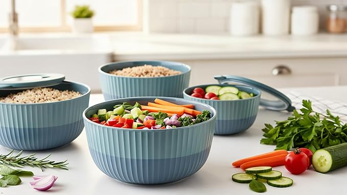 Mixing Bowls with Lids, 8-Piece Airtight Leak-Proof Nesting BPA-Free Bowl Set for Kitchen & Food Storage, Large 4200ml Capacity, Microwave & Dishwasher Safe