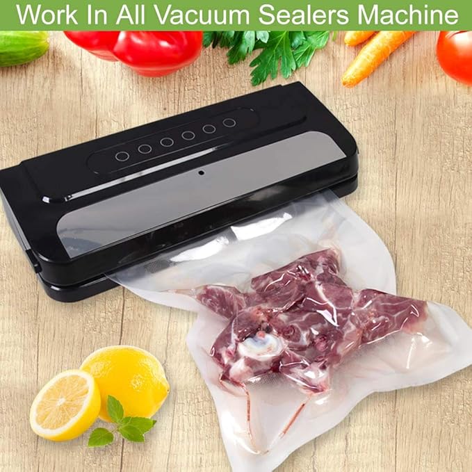 MakMeFre 200 Pint Size 6"x10" Vacuum Freezer Sealer Bags for Food, BPA Free, Heavy Duty Commercial Grade, Sous Vide Vaccume Safe,Vaccume Seal Pre-Cut Bag white