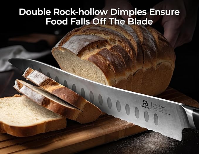Piklohas Resharpenable Bread Knife for Homemade Bread, 10 Inch Serrated Sourdough Knife with Offset Handle, Innovative Wavy Edge for Clean Slices Crusty Bread, Bagels, Pineapple & Tomatoes, Gift Box