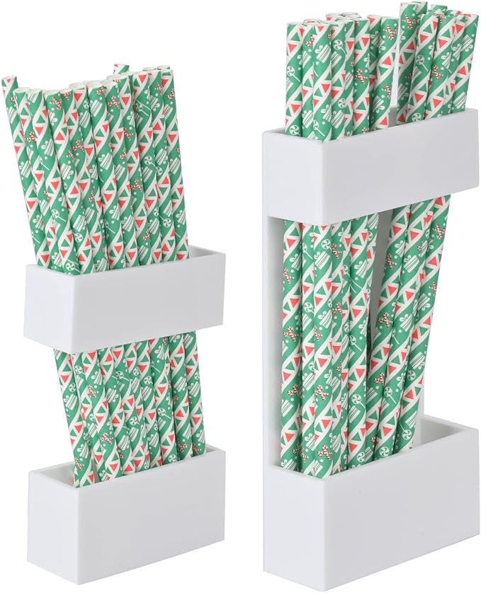 2 PACK Acrylic Straw Holder for Cabinet Doors, Reusable Straw Organizer with Ultra-Sticky Adhesive, Small Kitchen Accessories Container, Fits Both Short & Long Straws (White)
