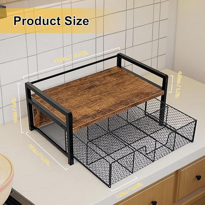 Tea Bag Organizer Wood Tea Organizer with 8 Compartments Storage Chests Tea Station Chest Display Container Box for Countertop Kitchen