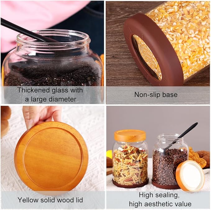 SAIOOL Screw Large Glass Storage Jars with Lids (2-Pack) - Diam15cm xH 20cm Airtight Containers for Bulk Foods, Cookies, Pet Treats, Includes Spoon & Label Kit (Tall Size)
