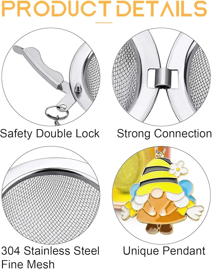 TeaSanavie 2 Pack Tea Infuser for Loose Leaf Tea with Gnome & Honey Bee Charms - 304 Stainless Steel Tea Steeper, Nature Themed Tea Gift