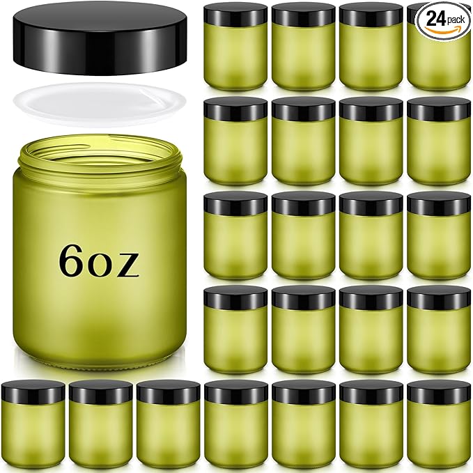 Domensi 24 Pcs Bulk 6oz Glass Jars with Lids Leakproof Round Airtight Empty Cosmetic Jars with Inner Liners Lid for Storing Lotions Spices Ointments Food Storage (Green)