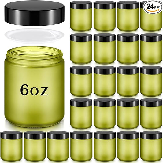 Domensi 24 Pcs Bulk 6oz Glass Jars with Lids Leakproof Round Airtight Empty Cosmetic Jars with Inner Liners Lid for Storing Lotions Spices Ointments Food Storage (Green)