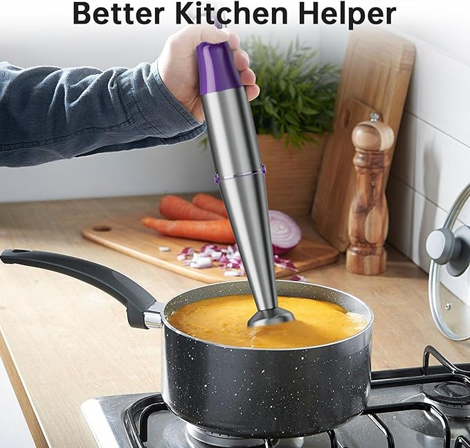 Turelar Immersion Blender Handheld Corded Hand Blenders Set 1100W, Trigger Variable Speed 5 in 1 Stick Emulsifier with Chopper, Whisk and Frother for Soup, Baby Food and Smoothies, Purple
