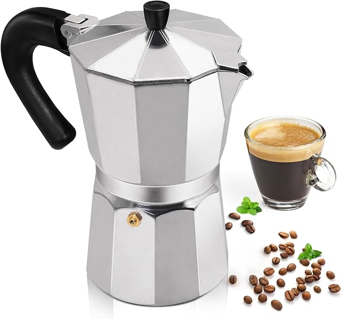 Aluminum 6 Cup 300ml Moka Pot Express Coffee Maker Stovetop Espresso Percolator Coffeemaker Italian Classic Style Brewing Greca Cafe Mocha Machine for Cafeteras Lover Camping Travel and Home Use 10oz