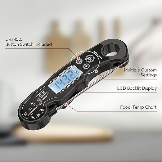 Meat Thermometer Digital - Fast Instant Read Food Thermometer for Cooking, Candy, Outside Grill, and Roast, Digital Food Thermometer with Backlight LCD & Calibration