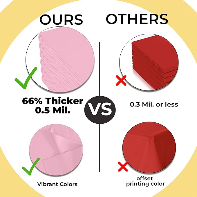 Exquisite 66% Thicker Premium Plastic Table Cloth Rectangle Table Cover 0.5 Mil 12 Pack Pink Table Cloth 54 Inch x 108 Inch Disposable Tablecloth Won't Tear Easily Like Cheap Thin Brands