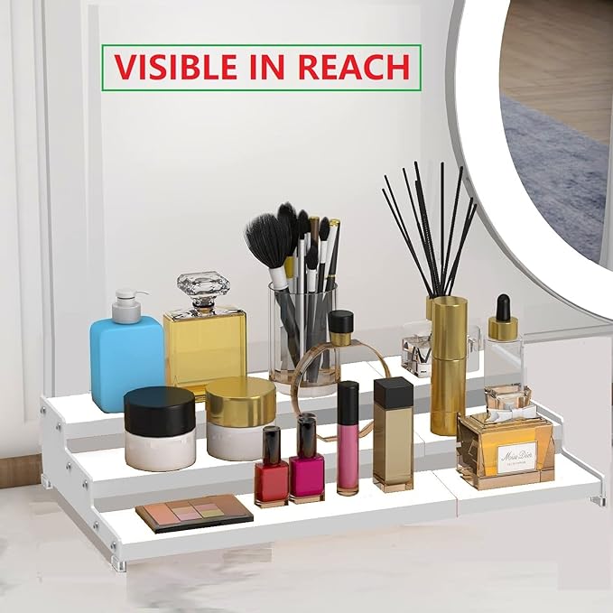 Jojocross Spice Rack Organizer for Cabinet, 3 Tier Expandable Spices Storage, Great for Kitchen Cabinets, Cupboard,Pantry and Countertop More 1 Pack/White