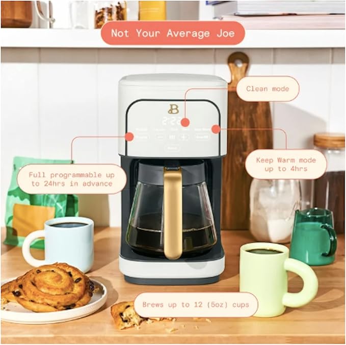Beautiful 12-Cup Programmable Drip Coffee Maker by Drew Barrymore (White)