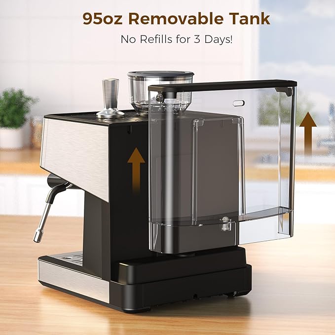 Electactic(2026 Upgrade Espresso Machine with Grinder, Expresso Coffee Machines with Built-in Anti-Clog Coffee Grinder/Milk Steam Wand, Expresso Machines for Home Perfect Cappuccino Latte-Satin Black