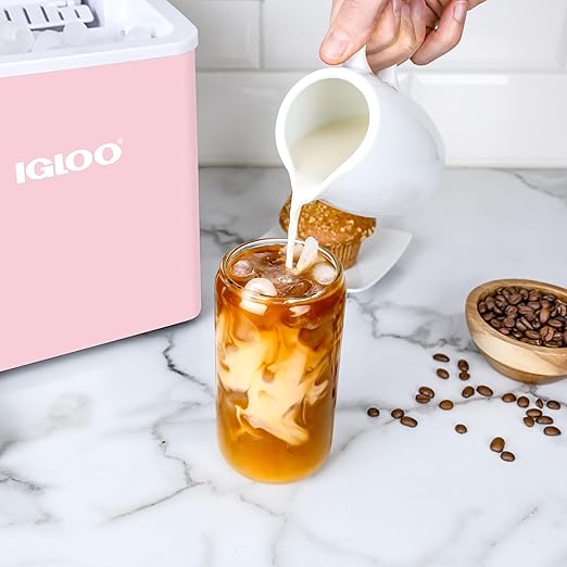 Igloo Portable Ice Maker with Handle & Scoop- Countertop Ice Maker with LED Control Panel & 1.5 Qt Water Tank- Ice Maker Produces 26 Lb Of Ice In 24 Hours With 9 Large or Small Cubes In 7 Minute -Pink