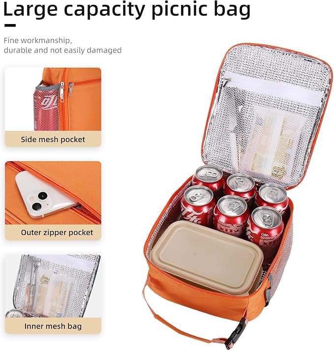 Lovoeo Lunch box Lunch bag for men women Insulated Lunchbox Lunch bags for Work Picnic Travel (Orange)