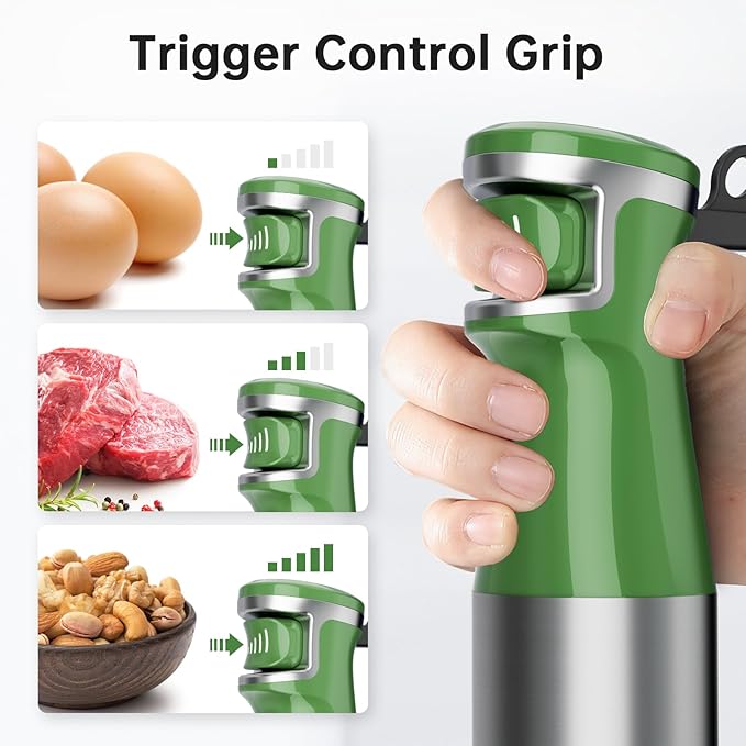 Turelar Immersion Blender Handheld Corded Hand Blenders Set 1100W, Trigger Variable Speed 5 in 1 Stick Emulsifier with Chopper, Whisk and Frother for Soup, Baby Food and Smoothies, Green