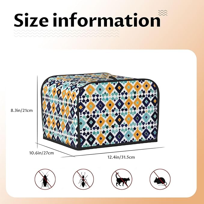 Mexican Blue Tiles Covers for 4 Slice Toasters,Cute Country Bread Machine Cover with Handle,Washable Stain Resistant Kitchen Small Appliance Cover Dining Decor
