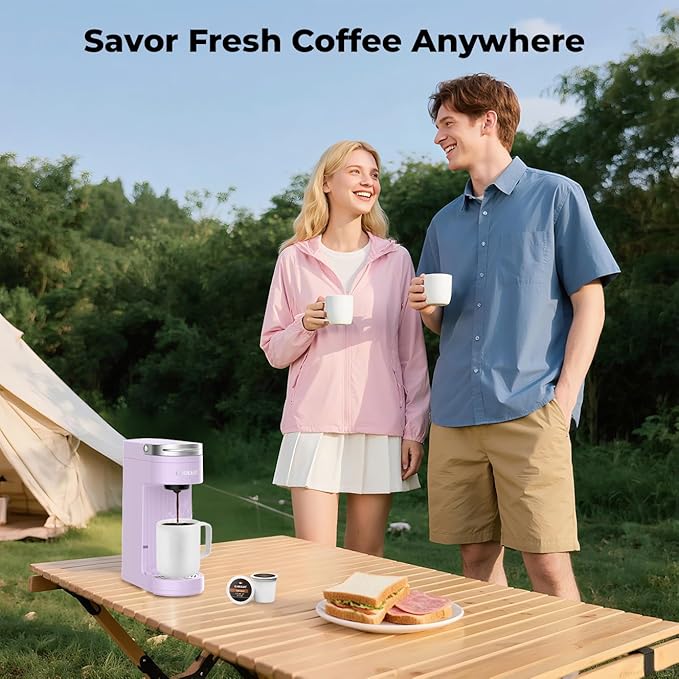 CHULUX Slim Single Serve Coffee Maker for K Pods, One Cup Coffee Maker Fits 7.3" Travel Mugs, Coffee Machine with 6 to 12oz Brew Sizes, Lavender
