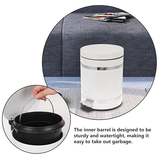 VICASKY Bathroom Garbage Container with Foot Pedal, 12l Iron Trash Can with Lid, Round Roman Pattern Wastebasket for Home, Office, and Hotel Use