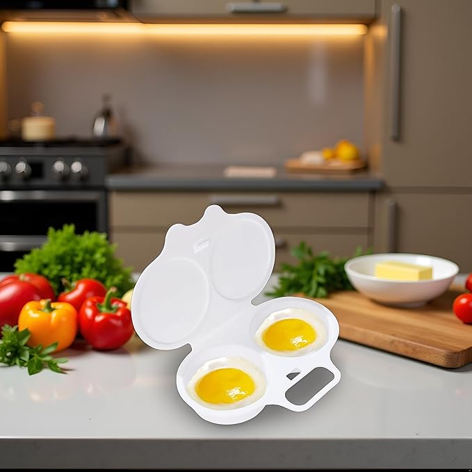 White Egg Poacher, Microwave Egg Boiler Poacher, 2 Cavity Nonstick Poached Egg Maker With Lid,Microwave Egg Cooker, Double Drain Poached Egg Cups Cookware,Specialty Cookware,Kitchen and Dining